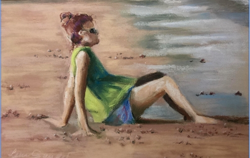 L.Gaudet, Enjoying the Sun, painting. A Day At The Beach, Marie Metheny