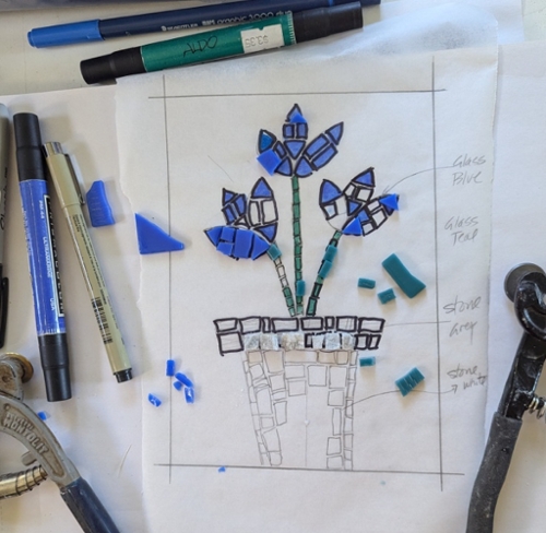 Mosaic a Pot of Flowers